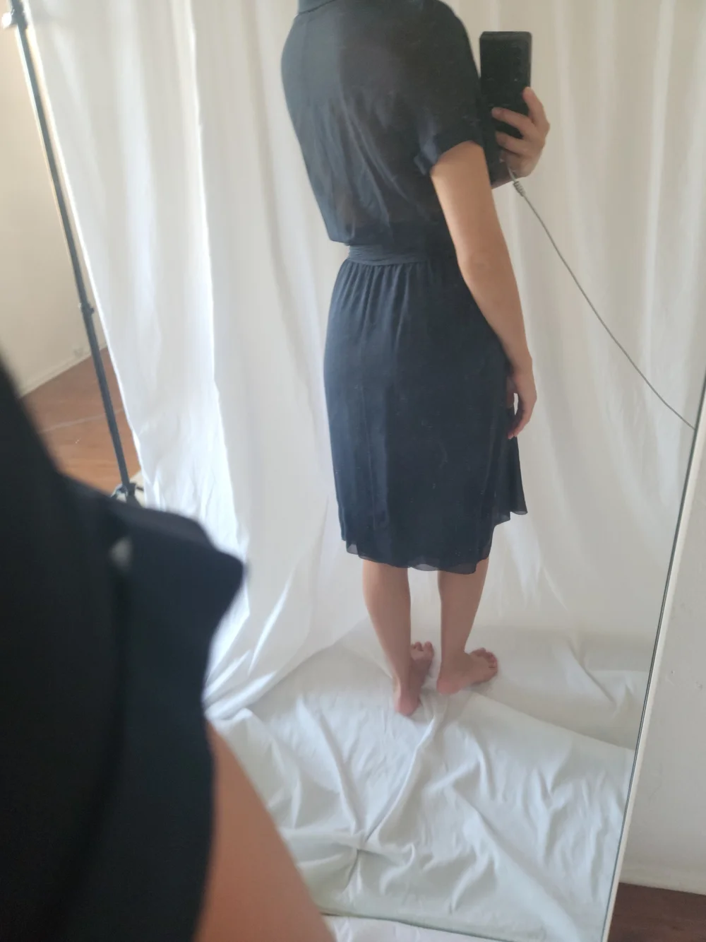 CHANEL Black Short-Sleeve Wrap Midi Dress